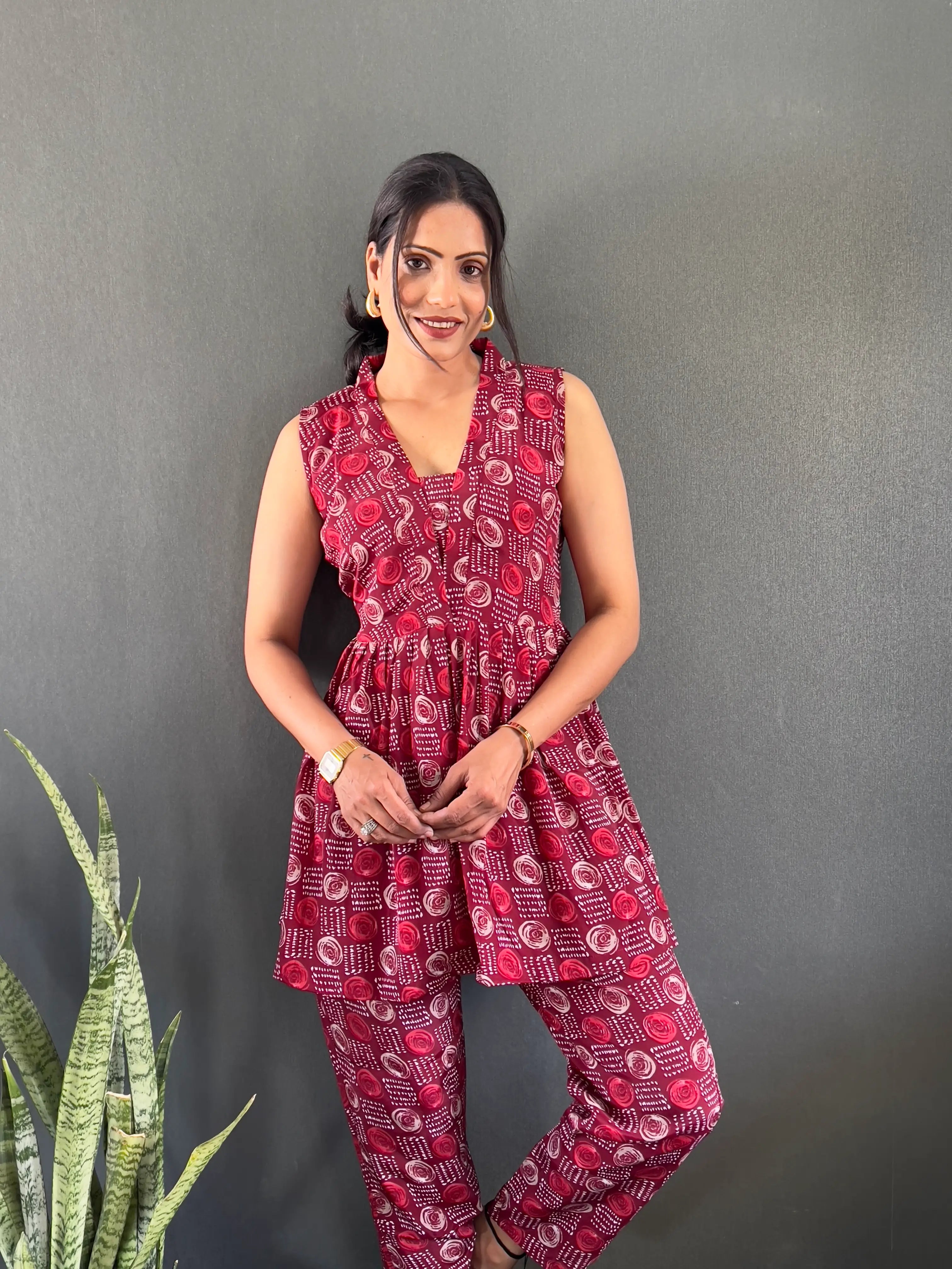 Printed V-Neck Co Ord Sets For Office Wear