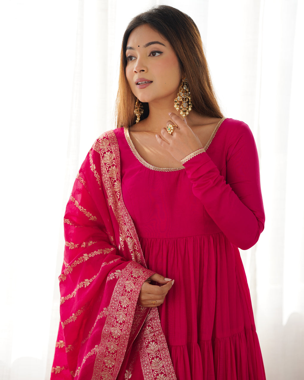 Roman Silk Chanderi Fully Flared Anarkali Suit Set