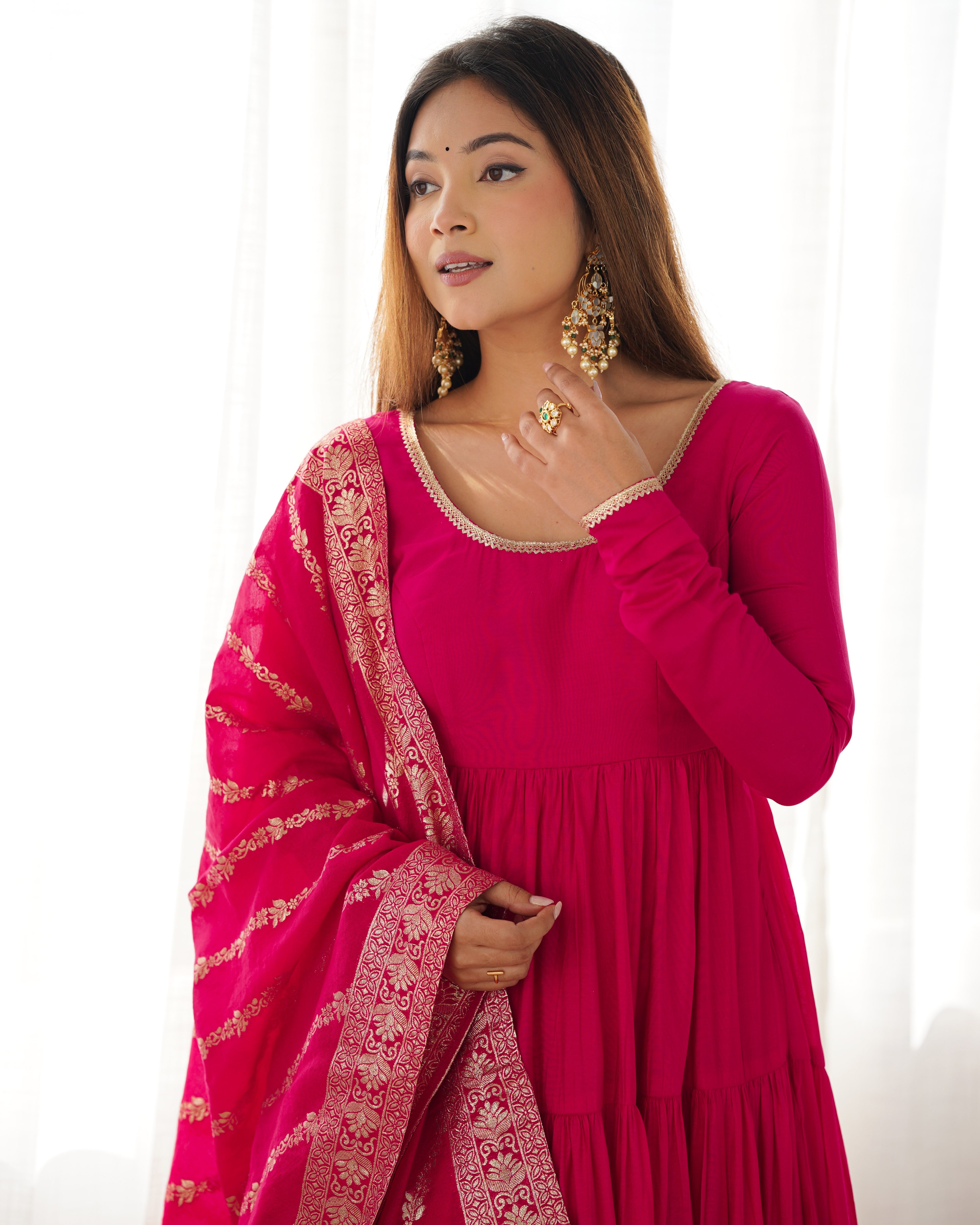 Roman Silk Chanderi Fully Flared Anarkali Suit Set