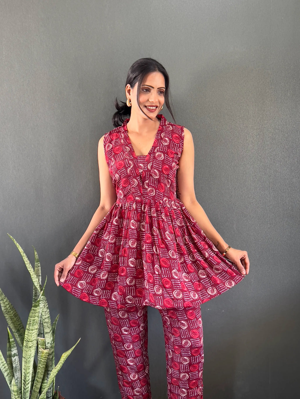 Printed V-Neck Co Ord Sets For Office Wear
