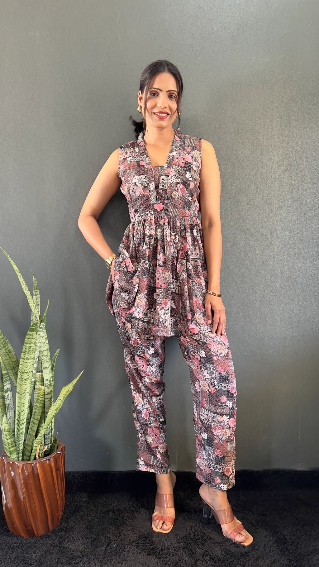 Printed V-Neck Co Ord Sets For Office Wear