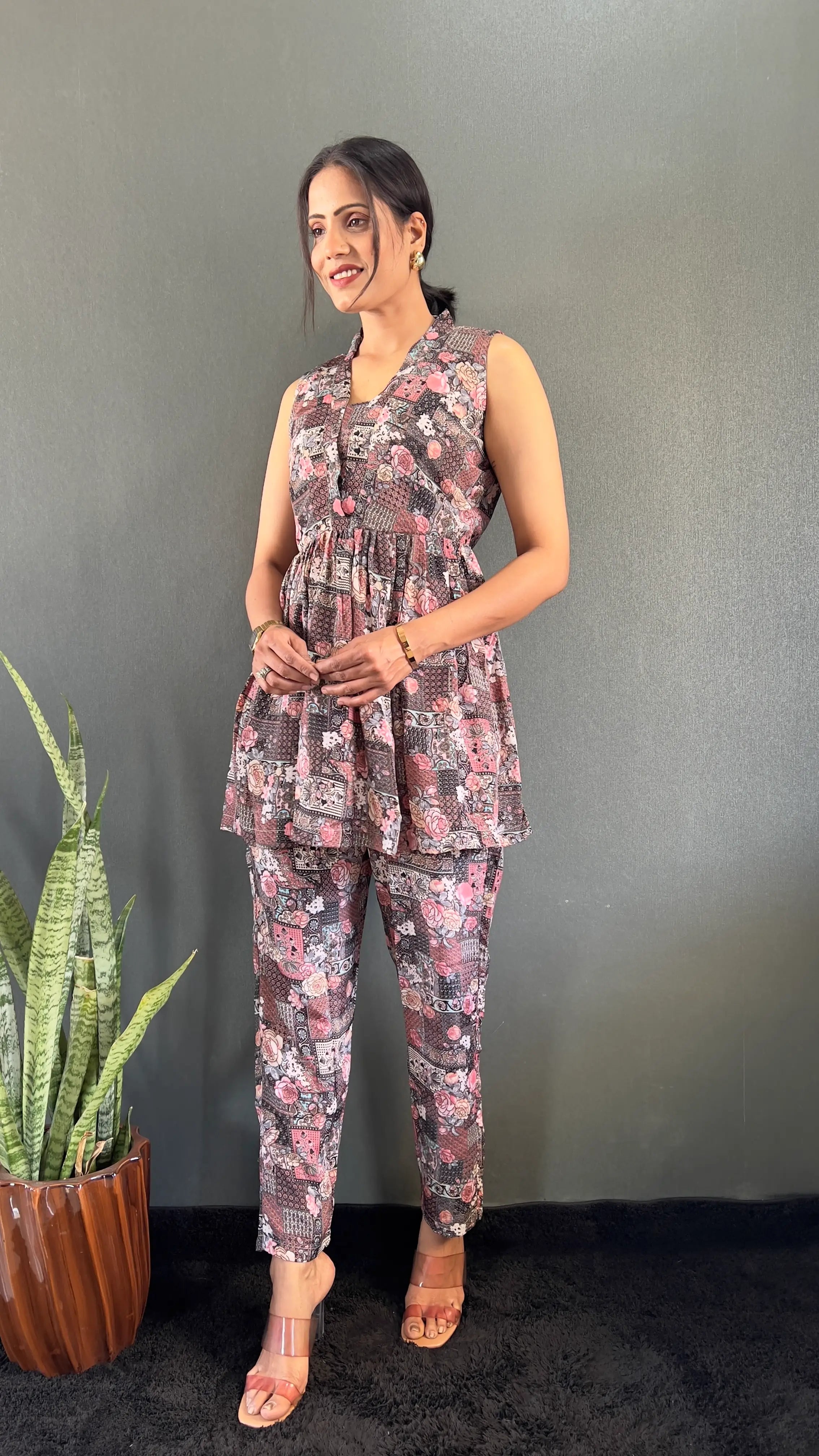 Printed V-Neck Co Ord Sets For Office Wear