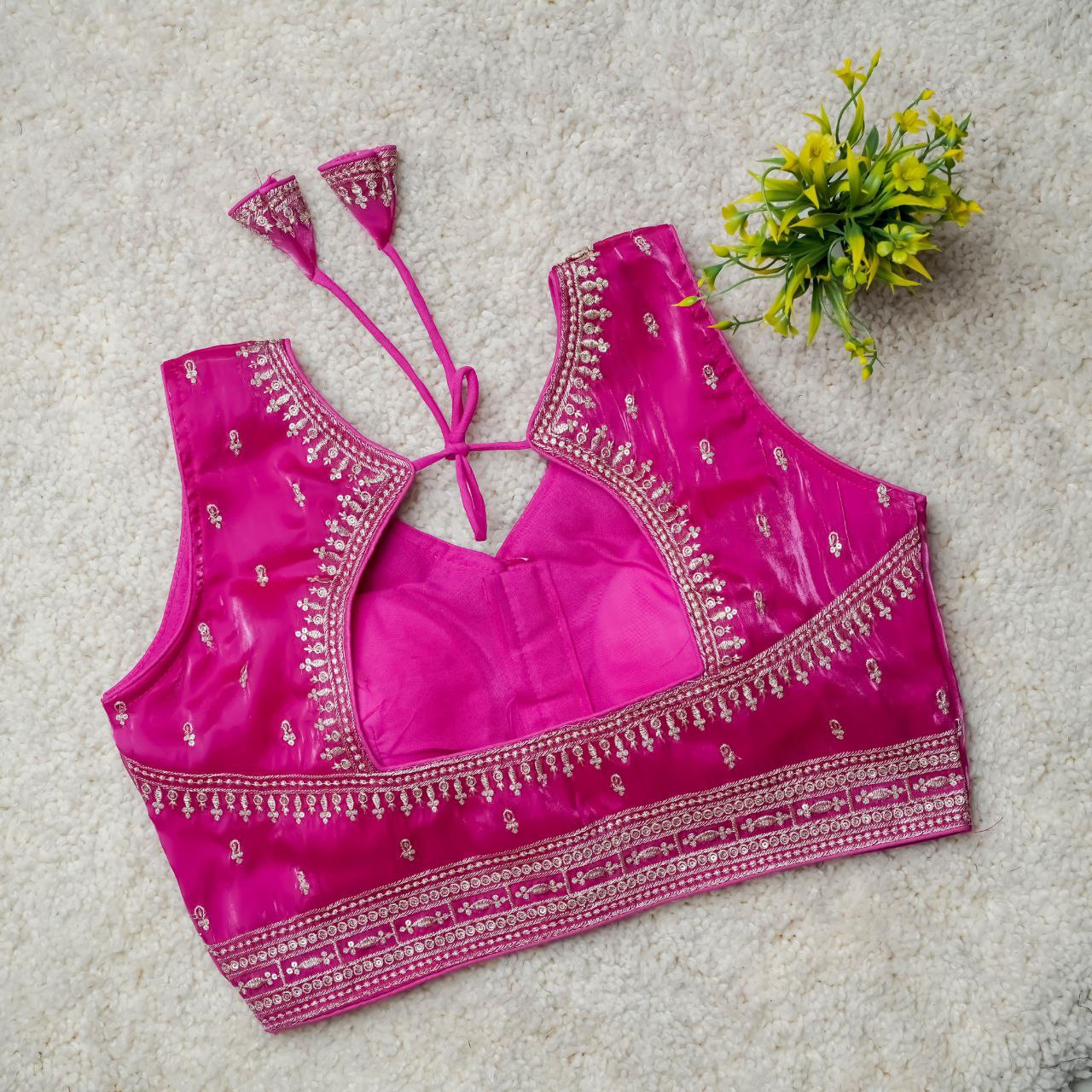 Readymade Jimmy Choo Fabric Embroidered Blouse with Front Hook & Back Tussels