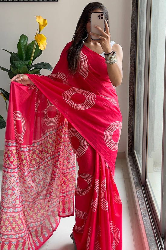 Ajrakh Bandhej Printed Mulmul Cotton Saree for Woman