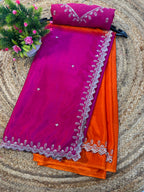 Chinon Embroidered Saree with Shaded Solid Color Design