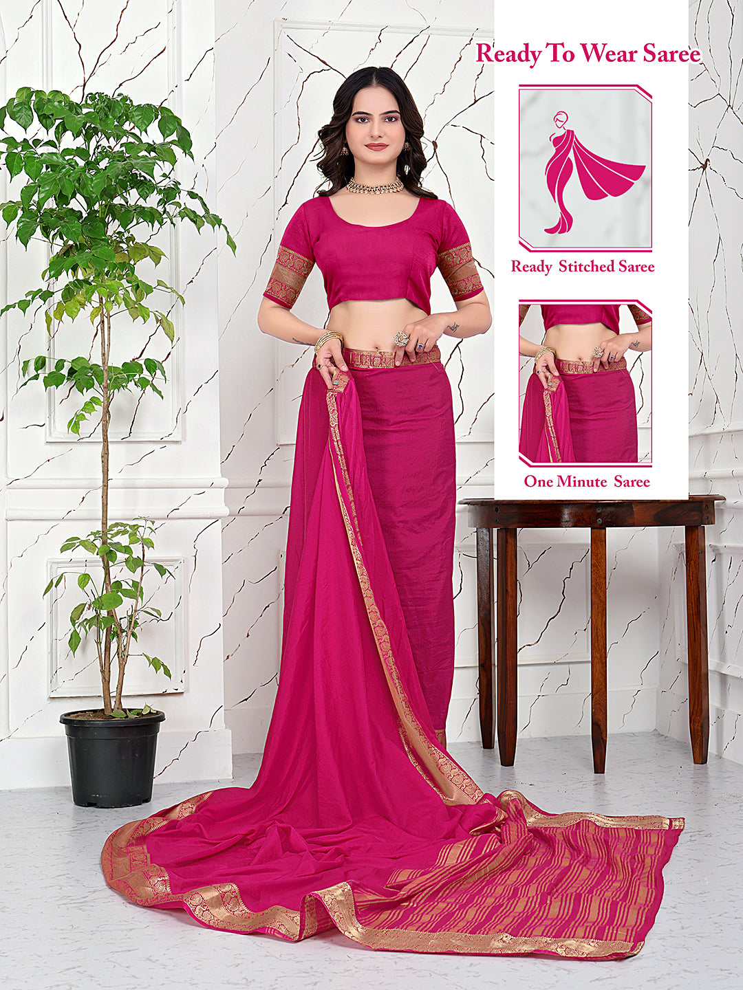Ready-to-Wear Jacquard Saree in Crepe Banarasi Fabric
