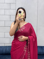 Shimmering Two-Tone Chiffon Saree with Exquisite Diamond Cut Work