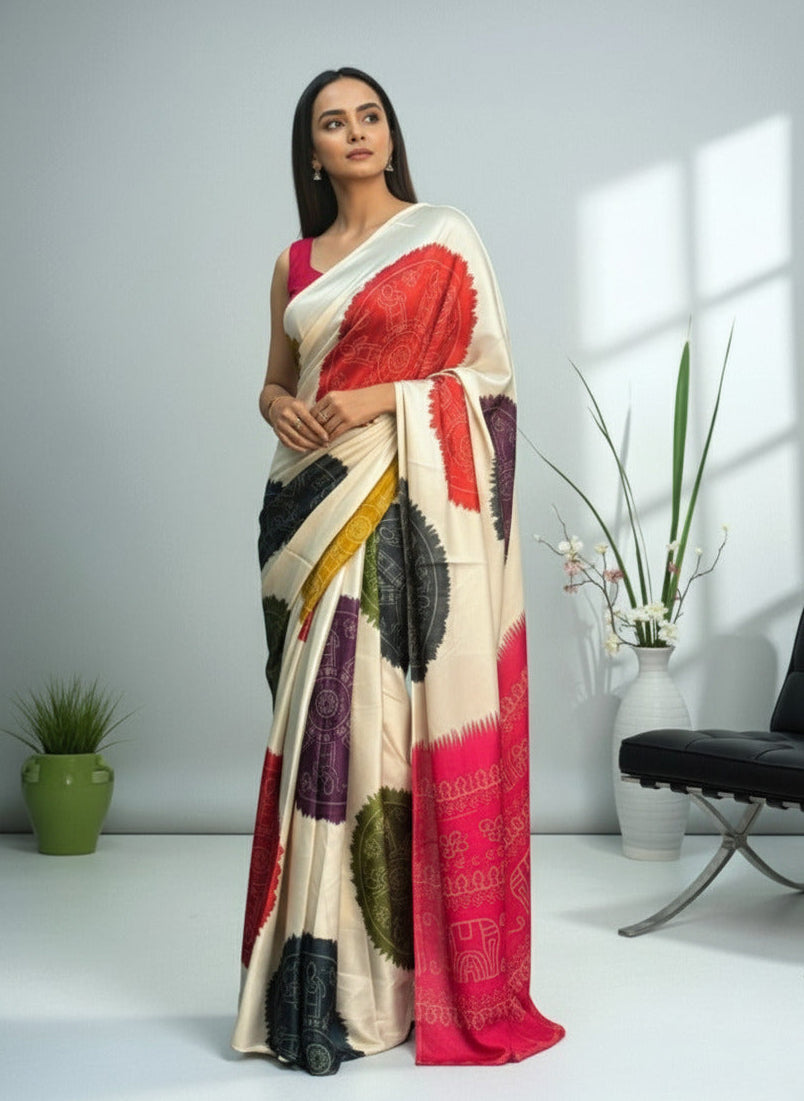 Bandhni Print Semi Model Satin Silk Saree