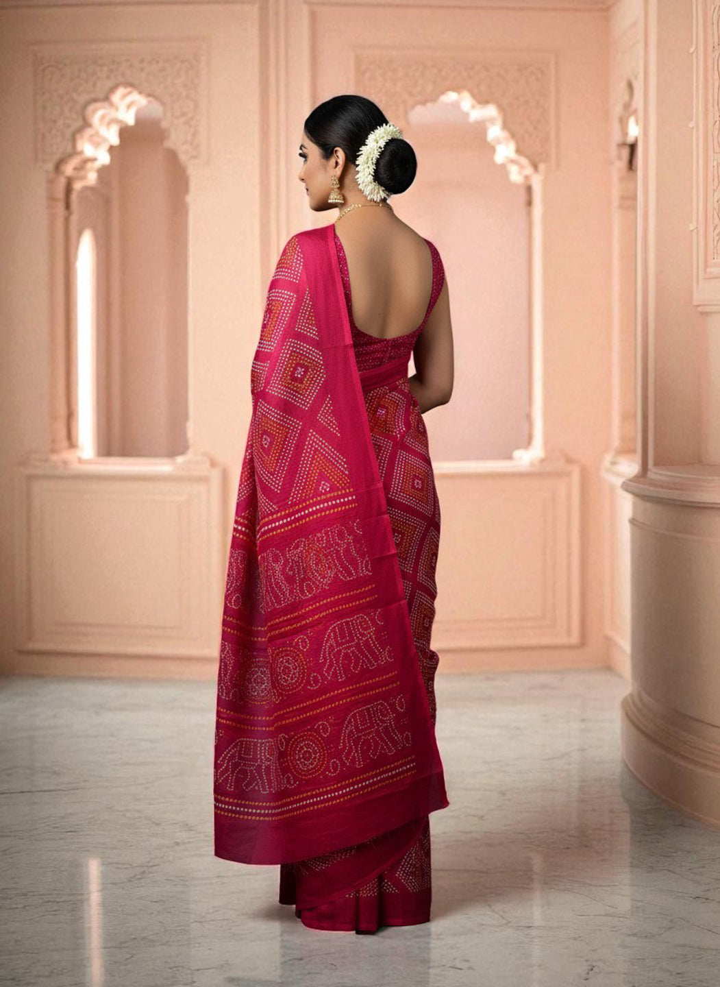Elegant Satin Bandhni Printed Party wear Saree