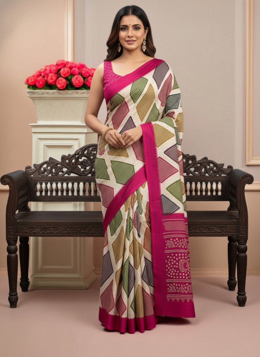 Satin Bandhni Printed Party wear Saree