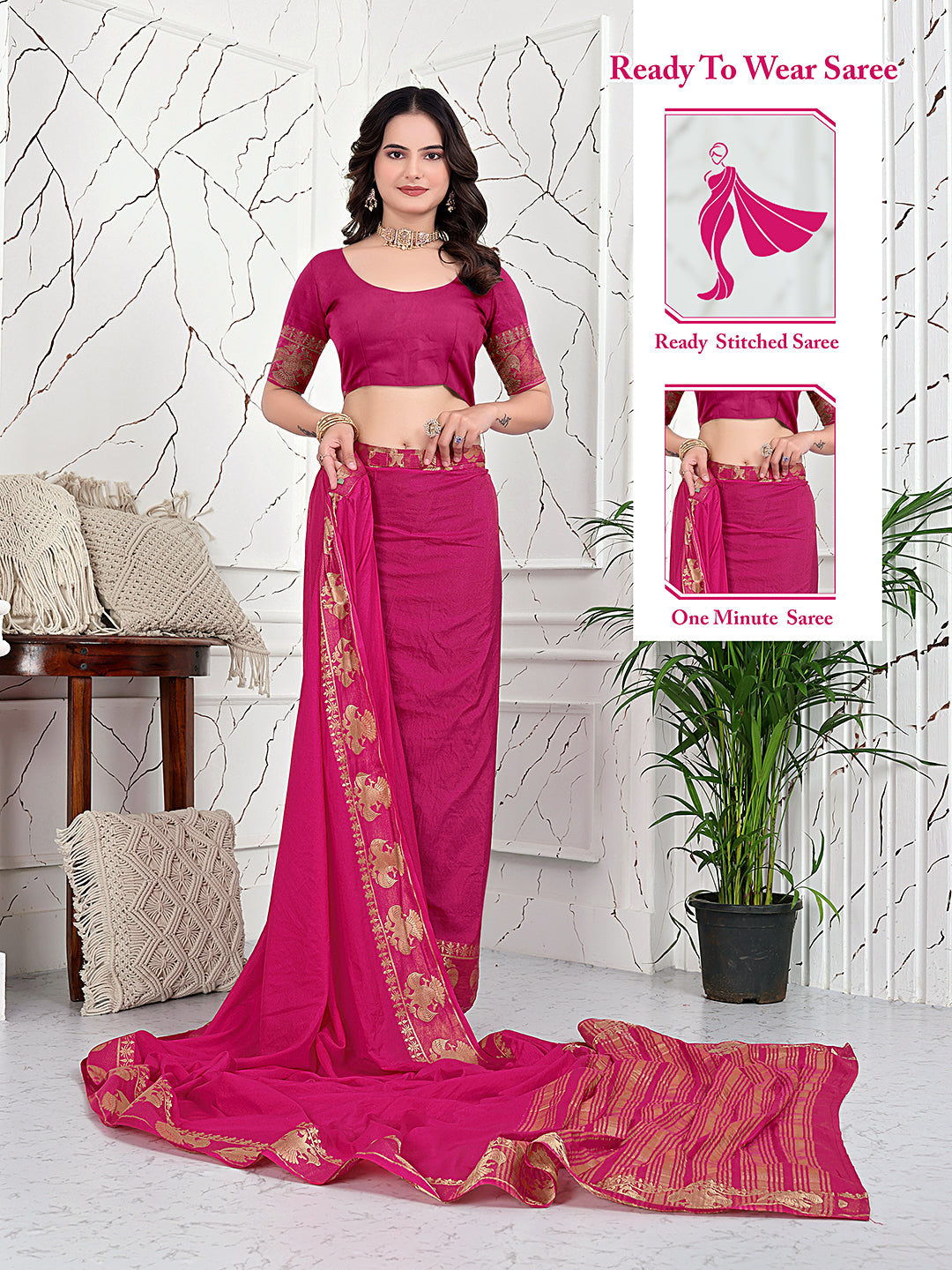 Ready-to-Wear Banarasi Jacquard Saree in Crepe Fabric