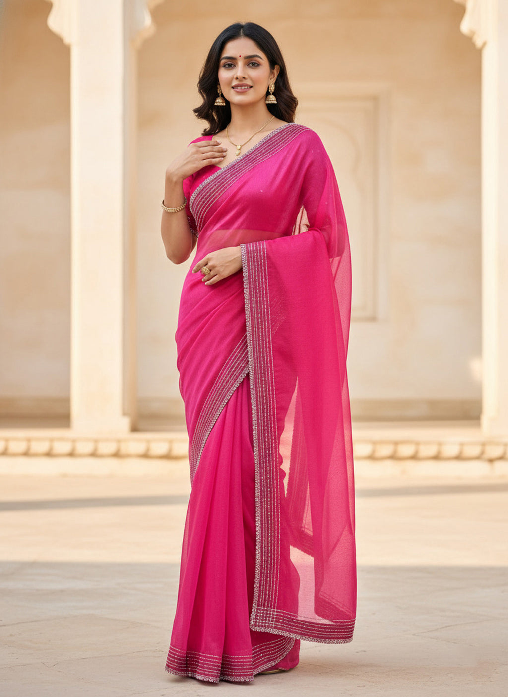 Party Wear Solid Net Saree with Heavy Diamond Siroski Work