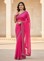 Party Wear Solid Net Saree with Heavy Diamond Siroski Work