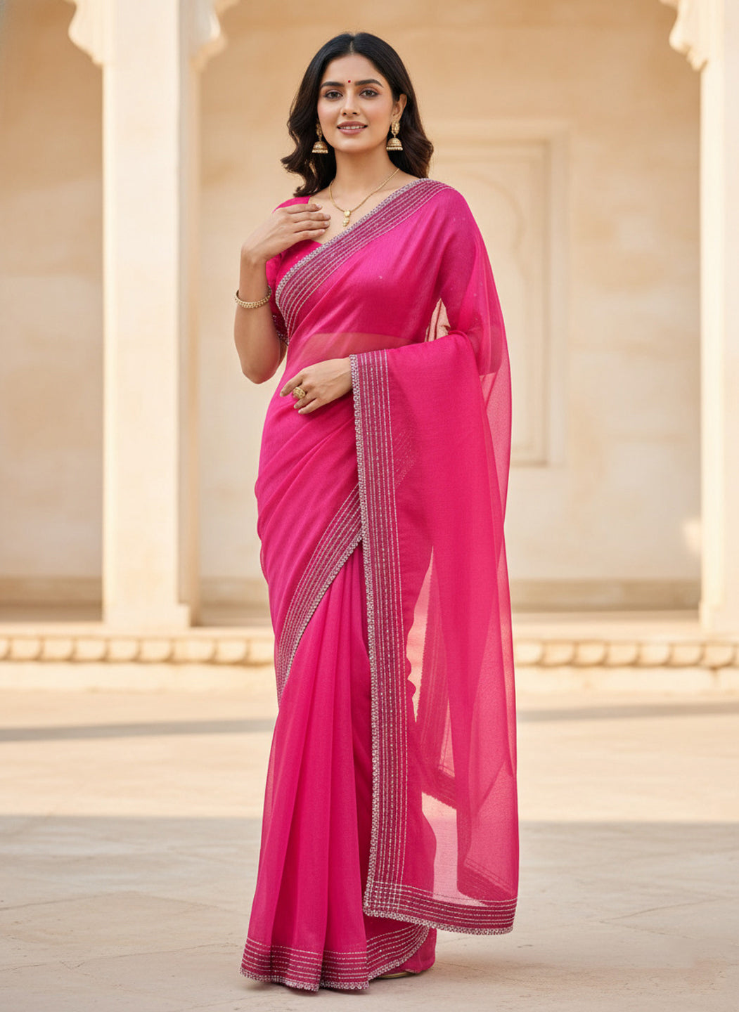 Party Wear Solid Net Saree with Heavy Diamond Siroski Work