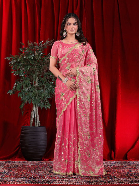 Jimmy Chu Embroidered Saree with Gotta Patti Work