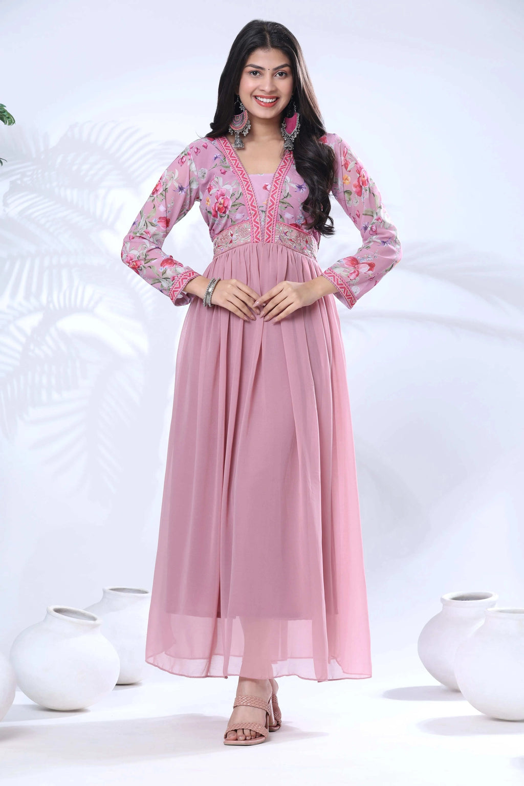 Georgette Embroidery Flared Maxi Gown