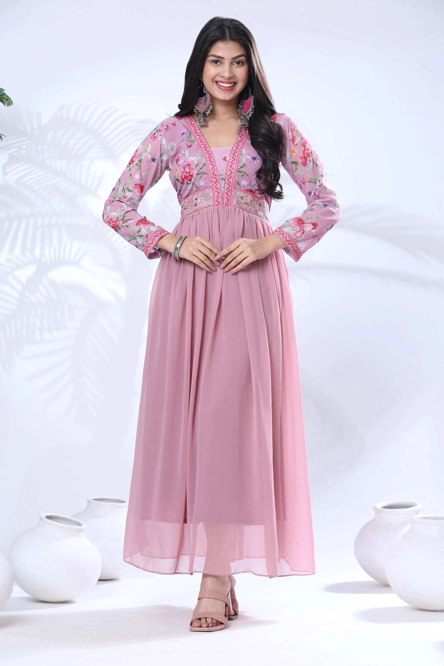 Georgette Embroidery Flared Maxi Gown