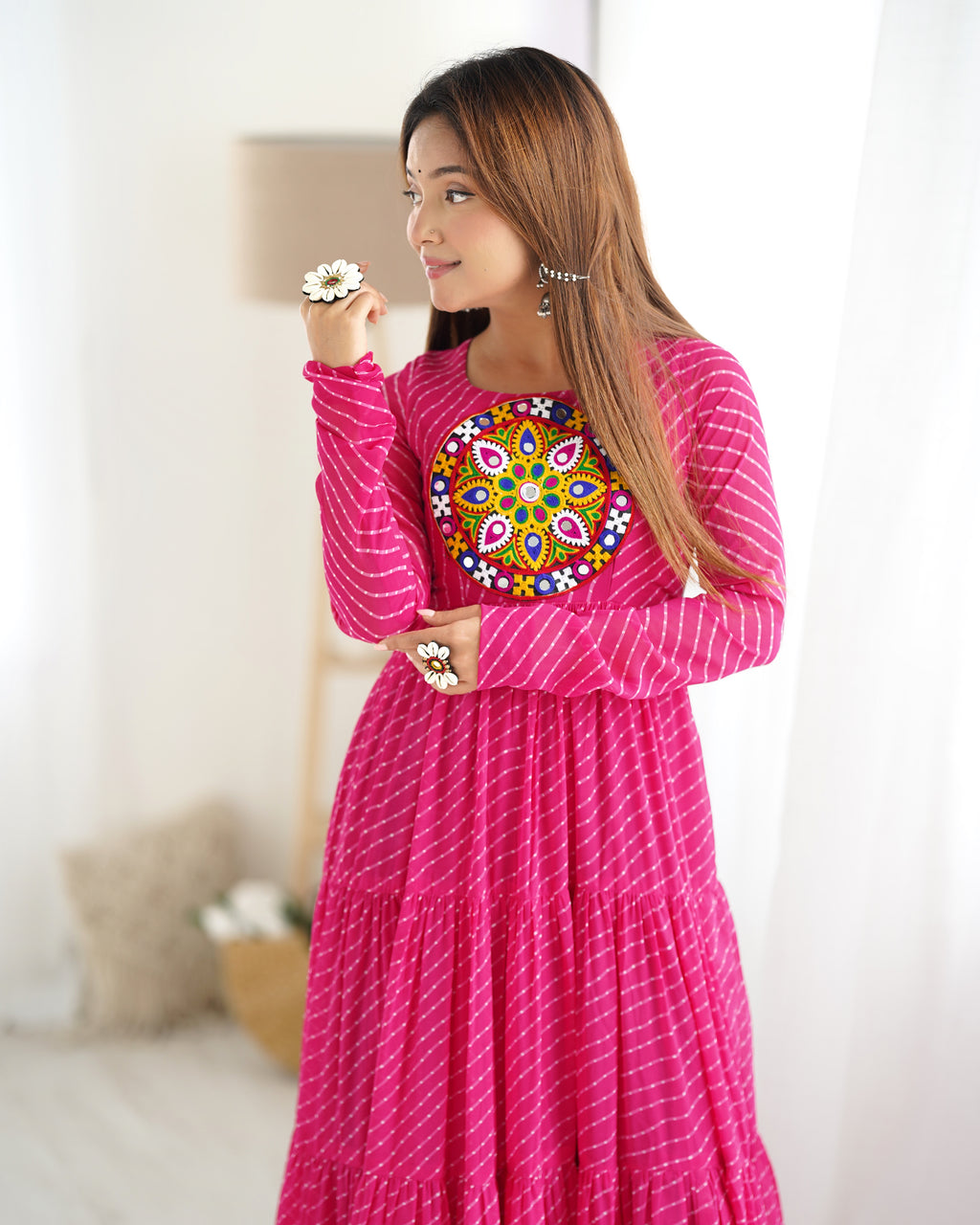Pure Soft Fox Georgette Laheriya Print Fully Flared Anarkali Gown