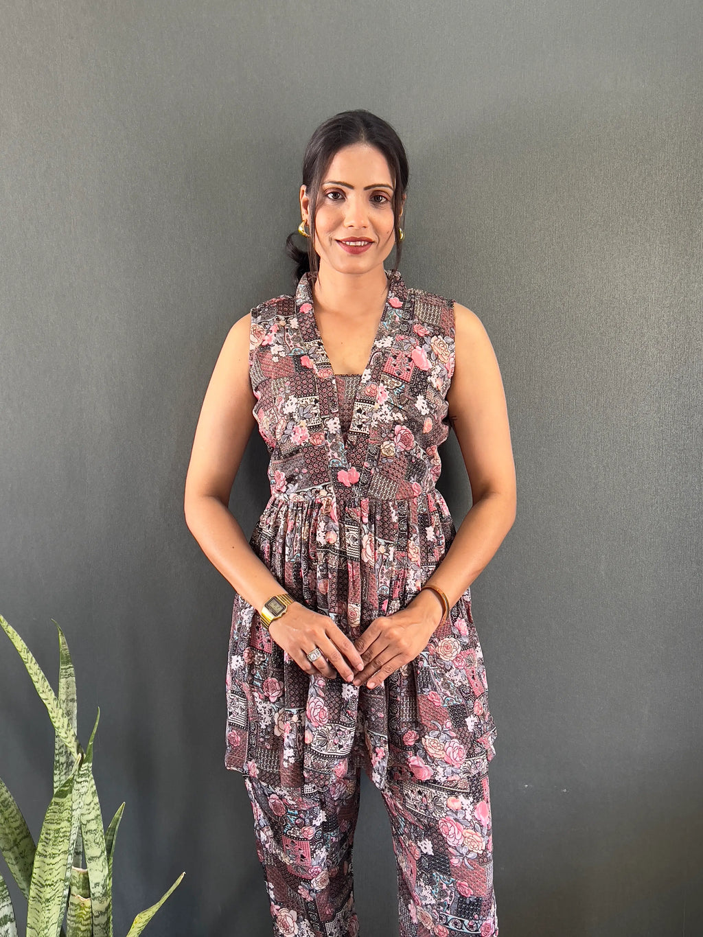 Printed V-Neck Co Ord Sets For Office Wear