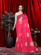 Ready To Wear Floral Print Handloom Pure Linen Saree