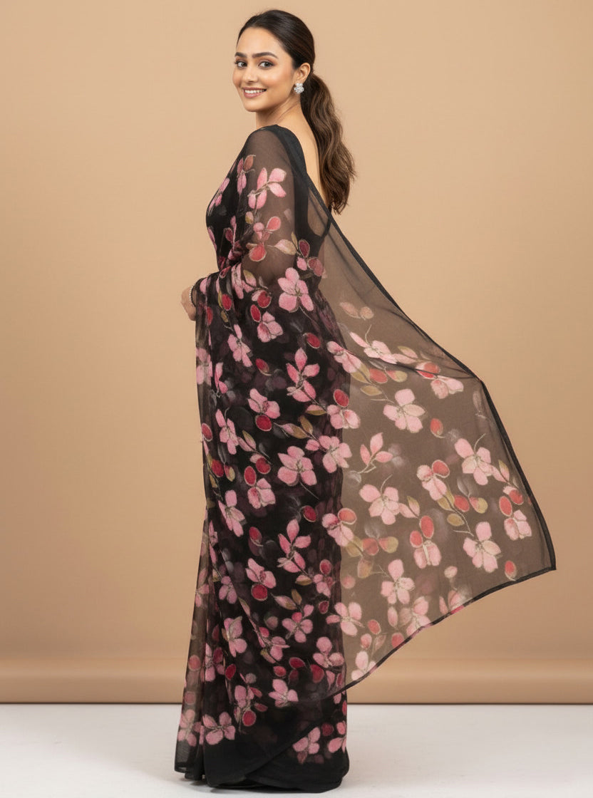Vibrant Floral Print Georgette Ready to Wear Saree