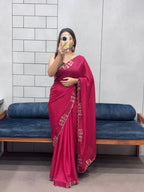 Shimmering Two-Tone Chiffon Saree with Exquisite Diamond Cut Work