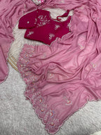 Chiffon Saree with Khatli Handwork & Stiched Blouse