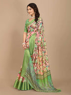 Moss Chiffon Digital Print With Jacquard Border Saree