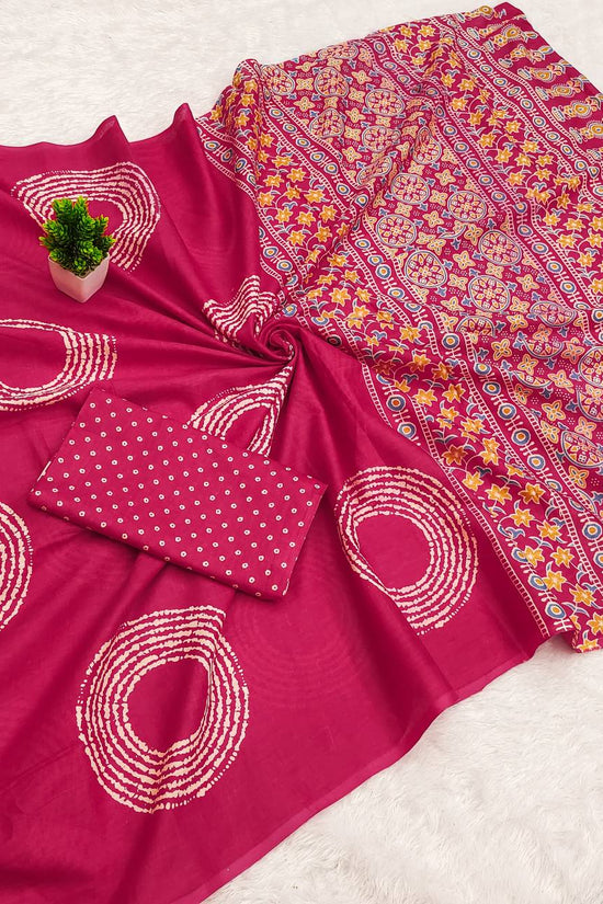 Ajrakh Bandhej Printed Mulmul Cotton Saree for Woman