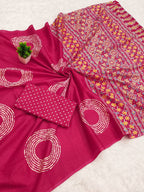 Ajrakh Bandhej Printed Mulmul Cotton Saree for Woman