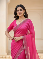 Party Wear Solid Net Saree with Heavy Diamond Siroski Work