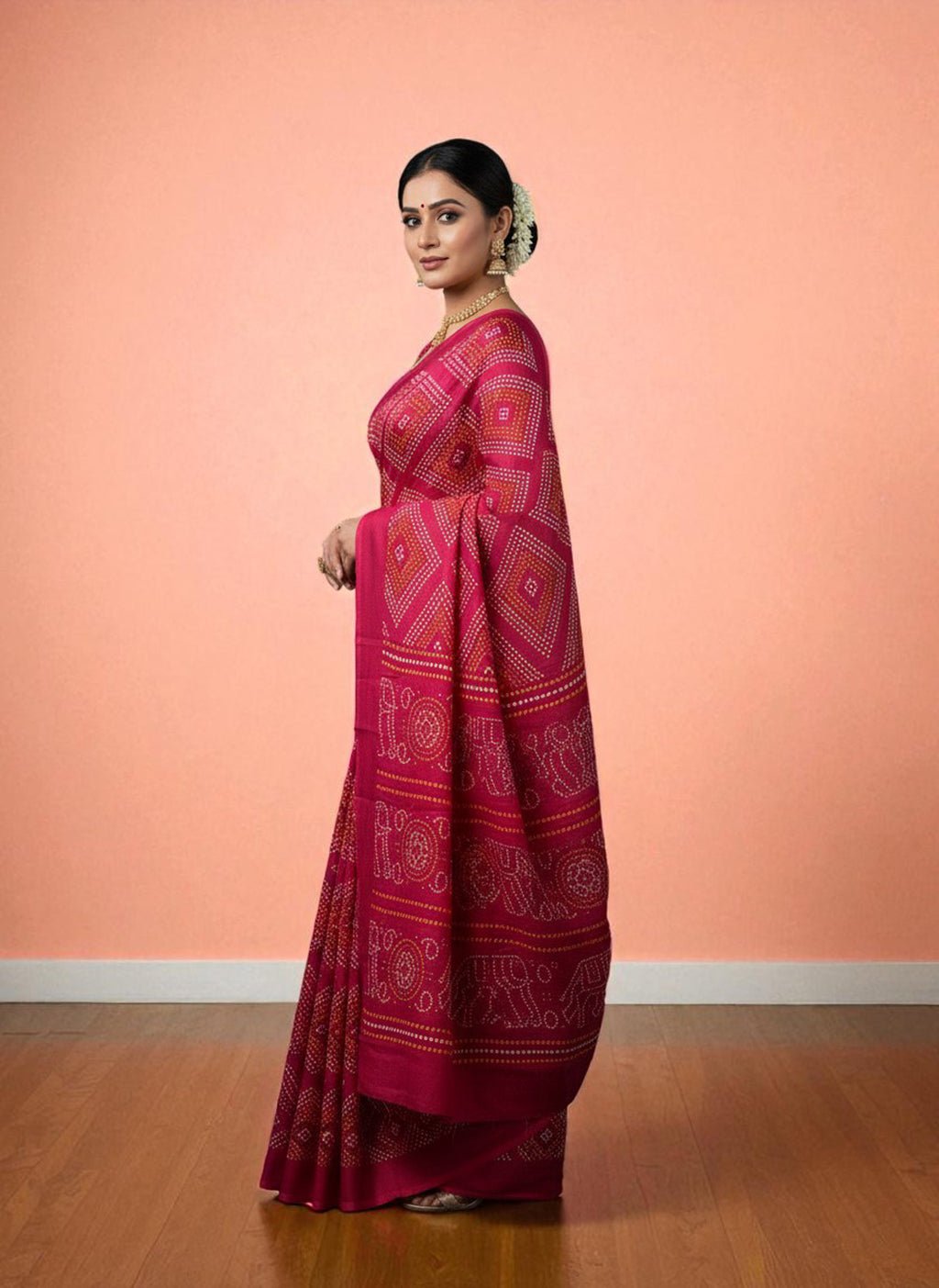Elegant Satin Bandhni Printed Party wear Saree