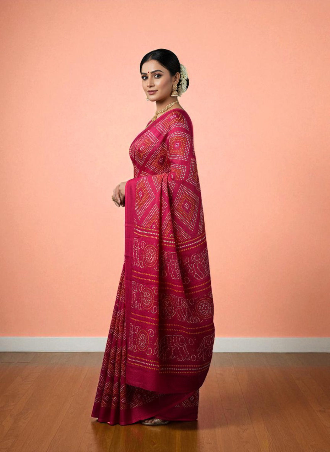 Elegant Satin Bandhni Printed Party wear Saree