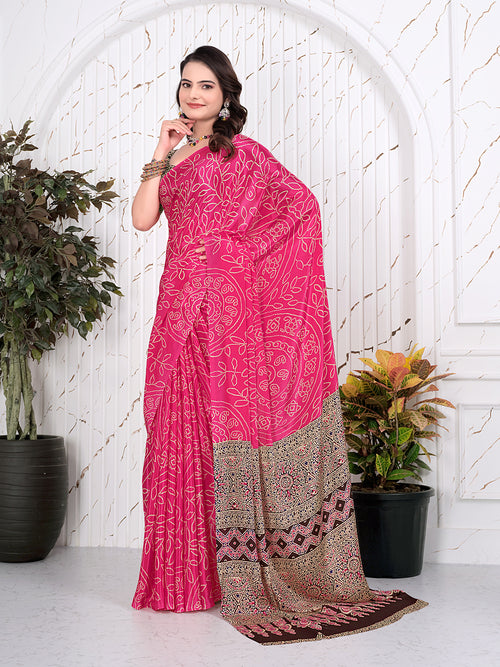 Bandhani Printed Pure Crepe Silk Saree