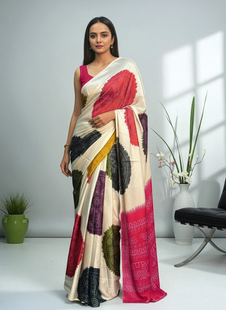 Bandhni Print Semi Model Satin Silk Saree