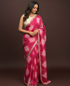 Bandhani Printed Chiffon Saree with Embroidered Border