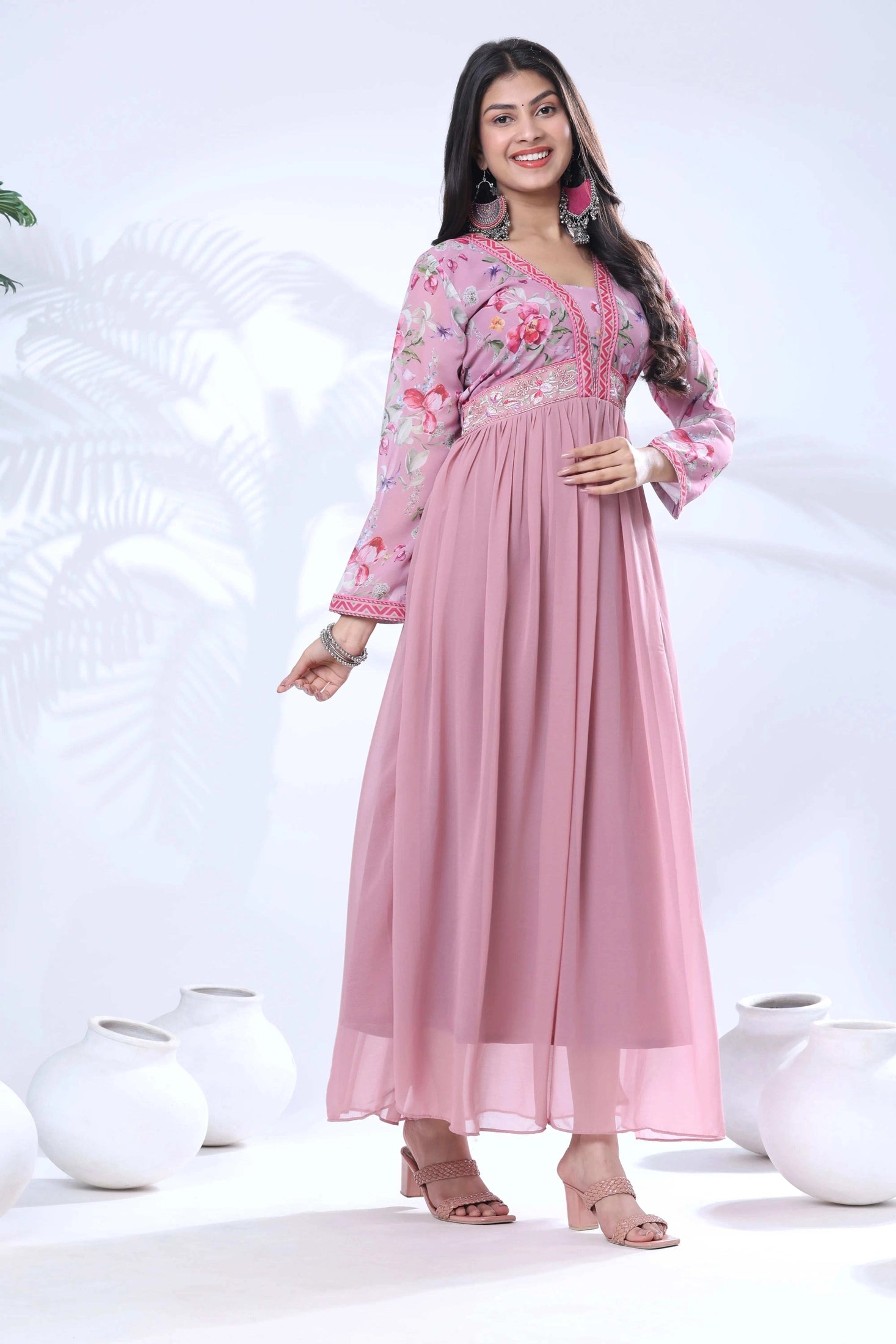 Georgette Embroidery Flared Maxi Gown