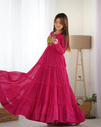 Pure Soft Fox Georgette Laheriya Print Fully Flared Anarkali Gown