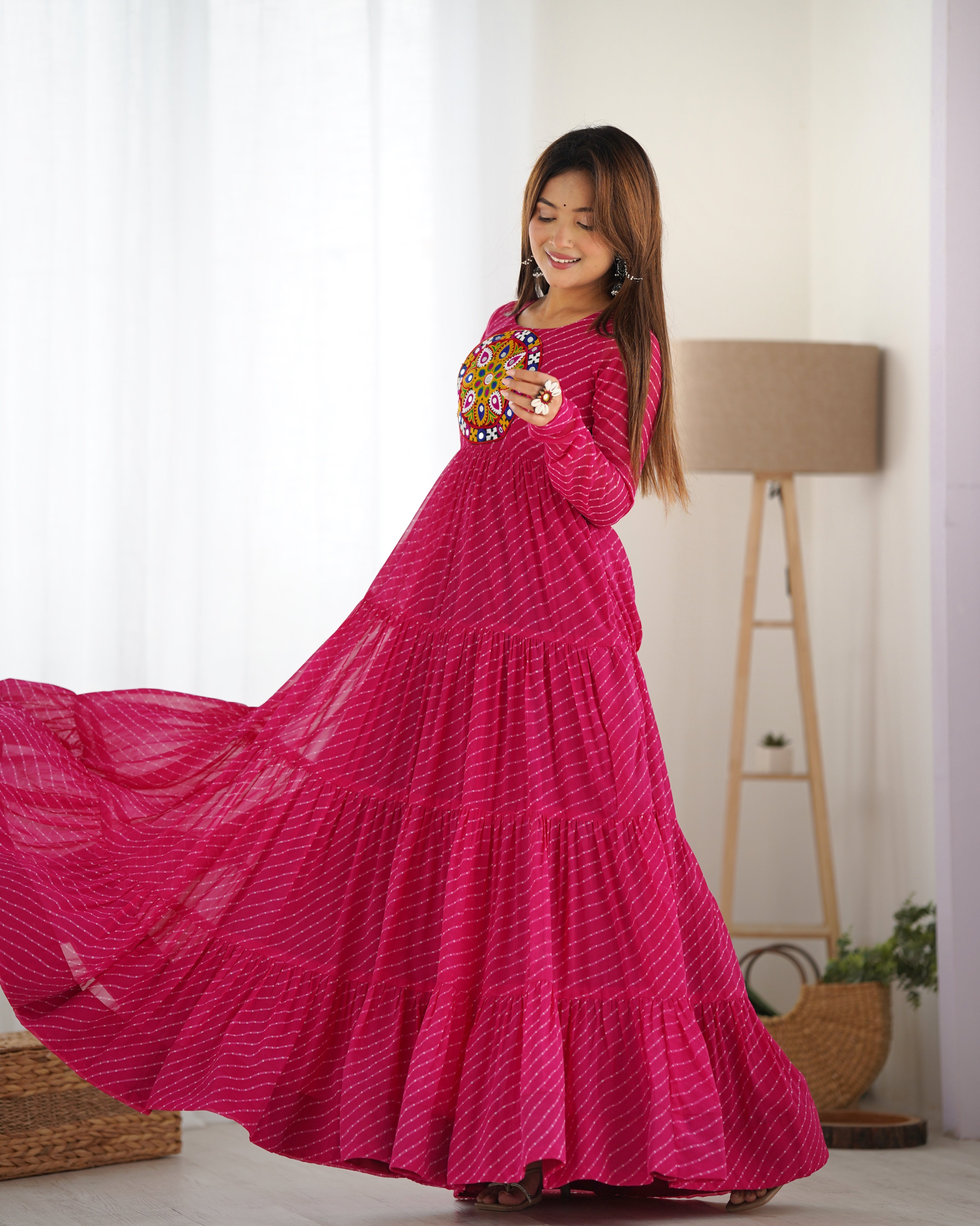 Pure Soft Fox Georgette Laheriya Print Fully Flared Anarkali Gown