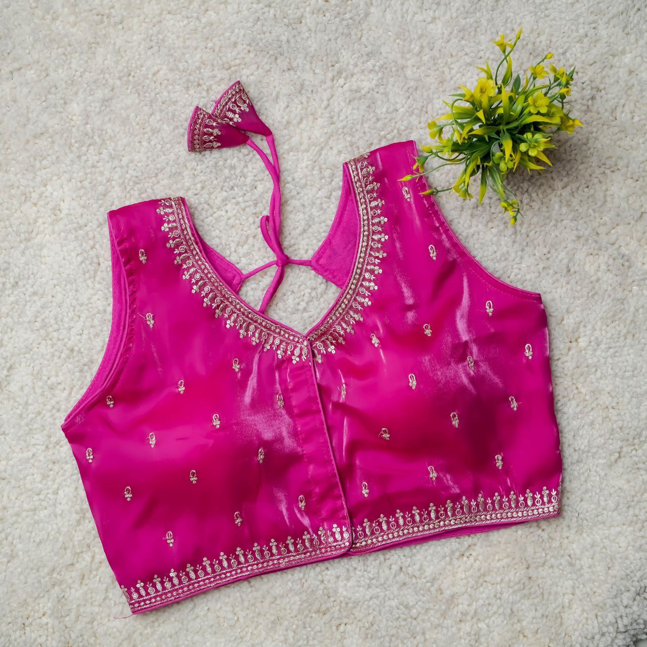 Readymade Jimmy Choo Fabric Embroidered Blouse with Front Hook & Back Tussels