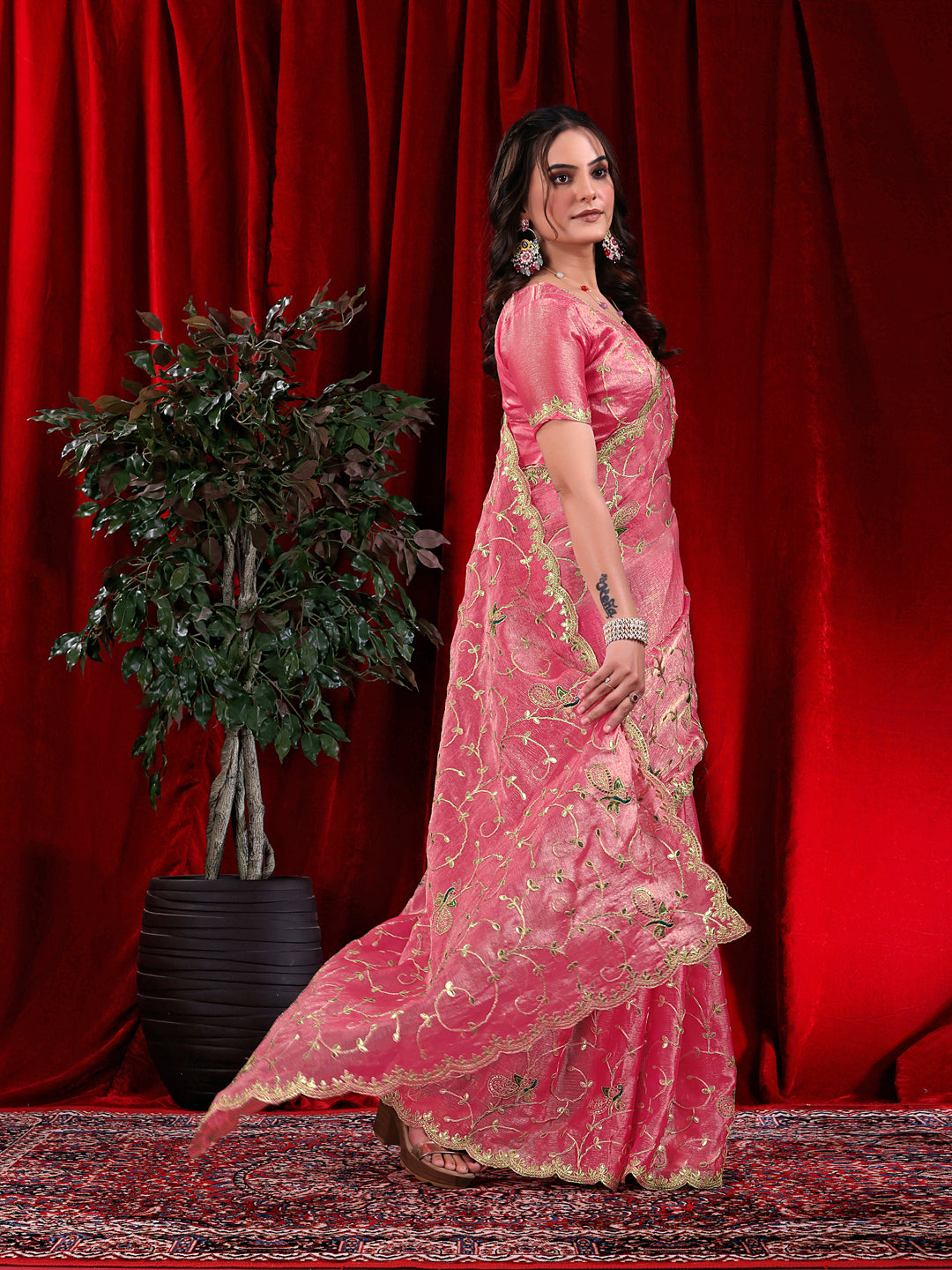 Jimmy Chu Embroidered Saree with Gotta Patti Work