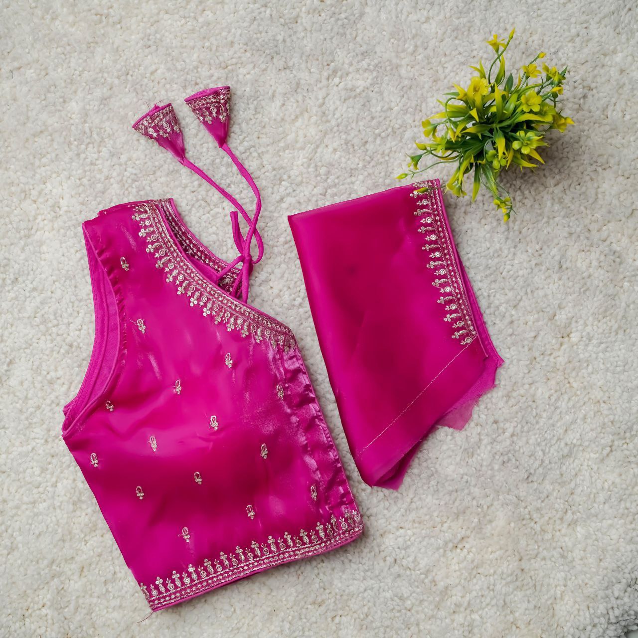 Readymade Jimmy Choo Fabric Embroidered Blouse with Front Hook & Back Tussels