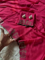 Shimmering Two-Tone Chiffon Saree with Exquisite Diamond Cut Work