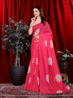 Ready To Wear Floral Print Handloom Pure Linen Saree