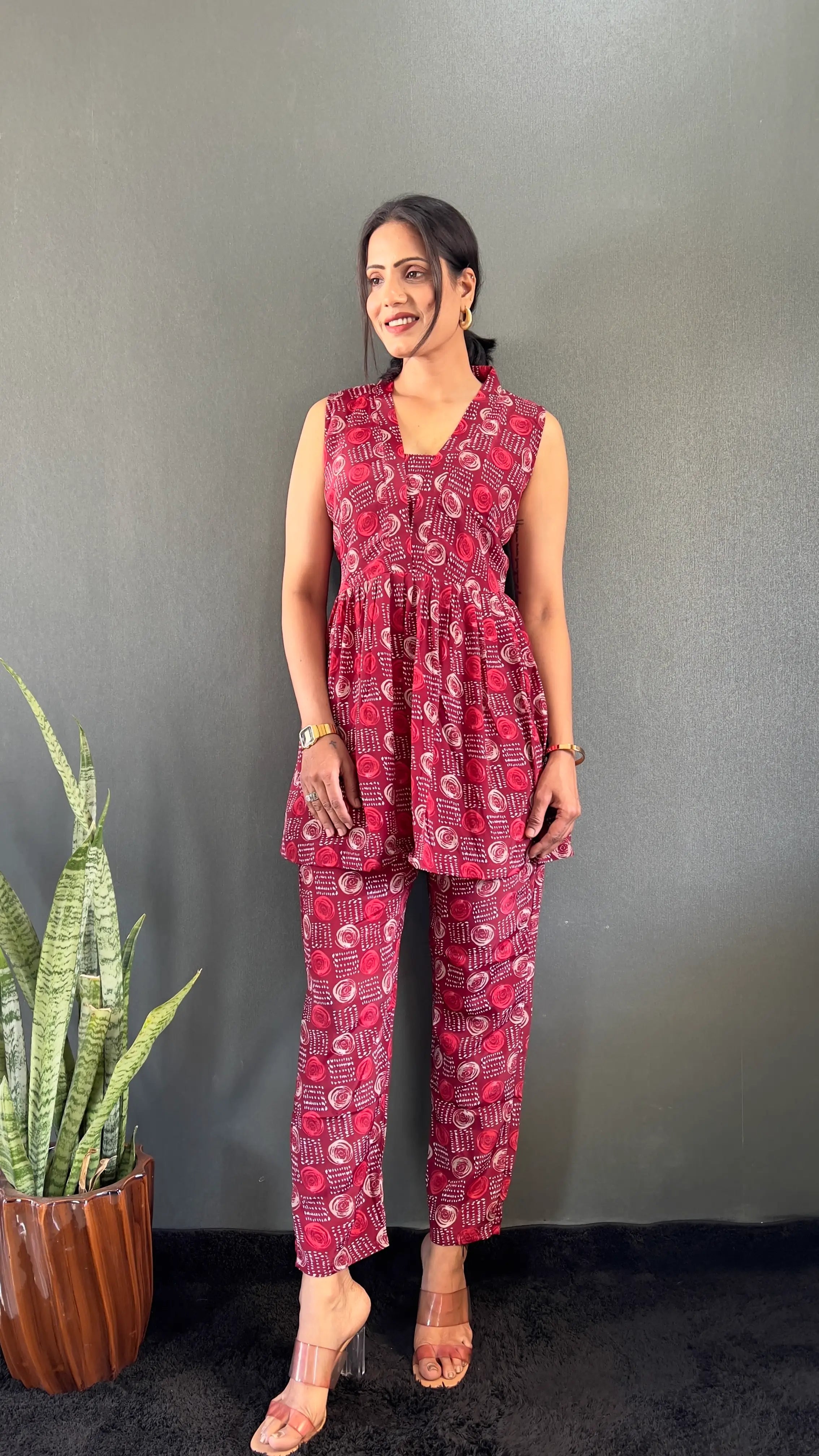 Printed V-Neck Co Ord Sets For Office Wear