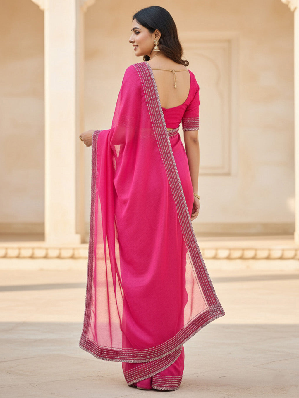 Party Wear Solid Net Saree with Heavy Diamond Siroski Work