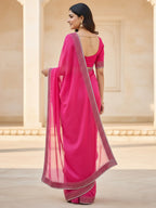 Party Wear Solid Net Saree with Heavy Diamond Siroski Work