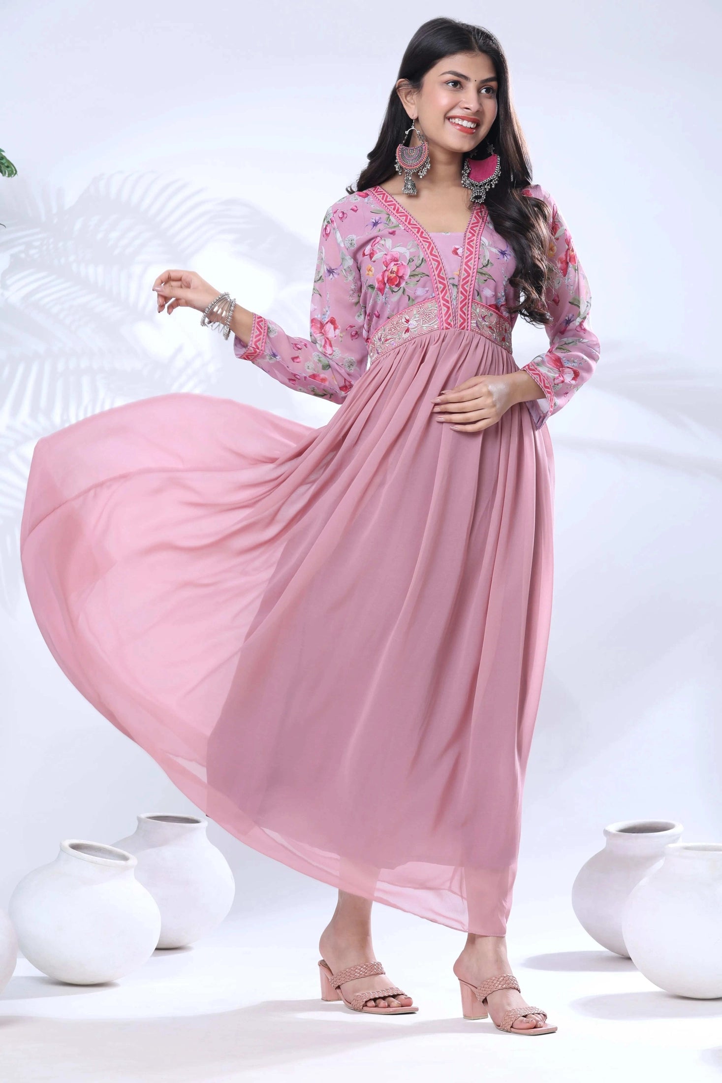 Georgette Embroidery Flared Maxi Gown