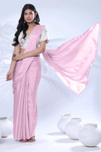 Ready To Wear Chiffon Pink Saree With Stitched Blouse
