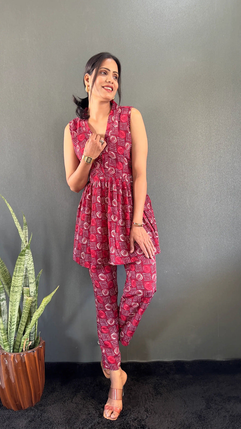 Printed V-Neck Co Ord Sets For Office Wear